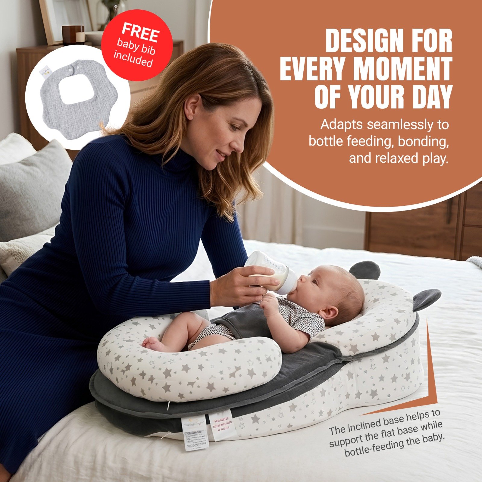 BabyfoZap feeding pillow with free baby bib included